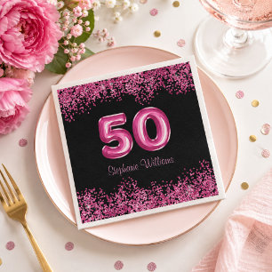 50ste verjaardag Heet Roze Ballonnen Glitterfeest Servet