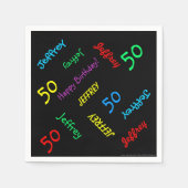 50ste verjaardag herhalende namen, zwart papier servetten (Voorkant)