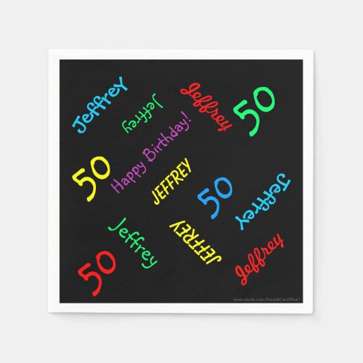 50ste verjaardag herhalende namen, zwart papier servetten (Voorkant)