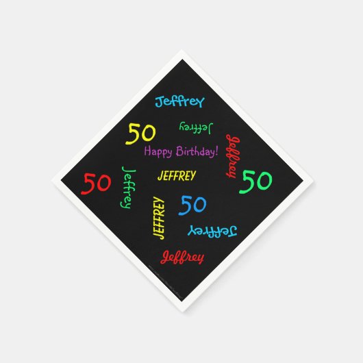 50ste verjaardag herhalende namen, zwart papier servetten (Hoek)