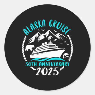 50ste verjaardag Huwelijk Alaska Cruise 2025 Koppe Ronde Sticker