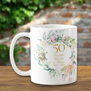50ste verjaardag Huwelijksroos Waterverfguirlande Koffiemok