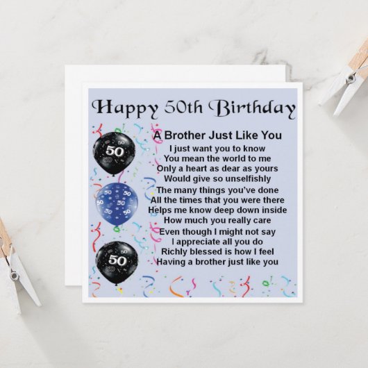50ste verjaardag Kaart - Broer (Voorkant / Achterkant in situ)