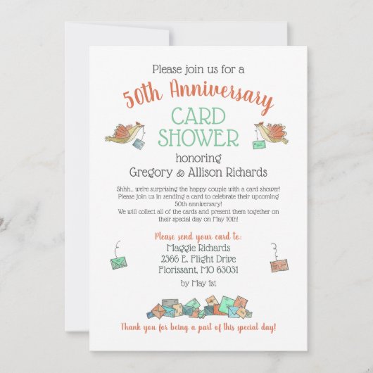 50ste verjaardag Kaart Shower Vogels (Voorkant)