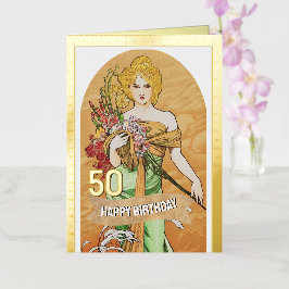 50ste verjaardag Kaart, Spring Goddess,  kunst Folie Wenskaart