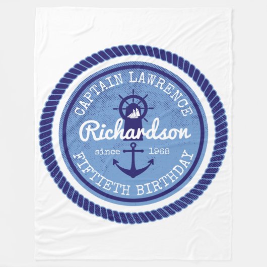 50ste Verjaardag Kapitein Nautical Rope Anchor Fleece Deken (Voorkant)