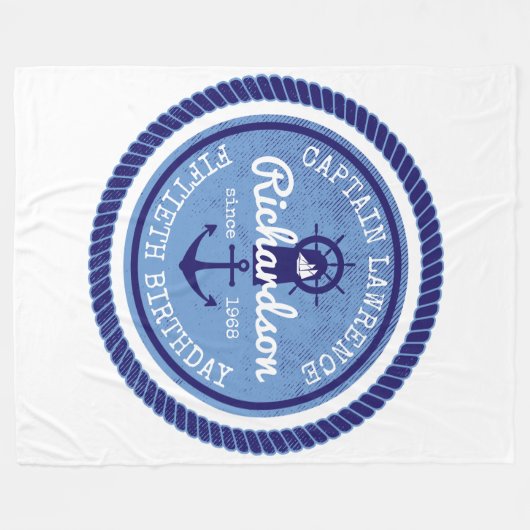 50ste Verjaardag Kapitein Nautical Rope Anchor Fleece Deken (Voorkant (Horizontaal))