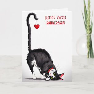 50ste verjaardag Kat Met Rode Hart Kaart
