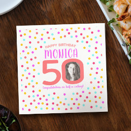 50ste verjaardag kleurrijk koraal confetti aangepa servet