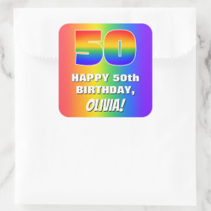 50ste verjaardag: Kleurrijk, vun regenboogpatroon  Vierkante Sticker