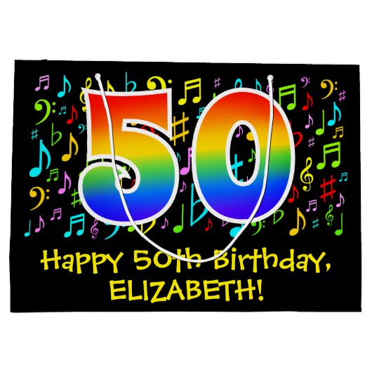 50ste verjaardag - Kleurrijke muziek symbolen, Rai Groot Cadeauzakje (Achterkant)