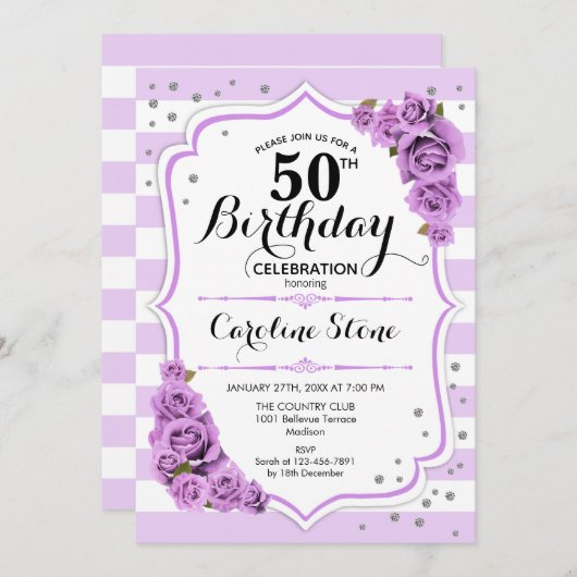 50ste verjaardag - Lavendel wit paarse bloemen Kaart (Voorkant / Achterkant)