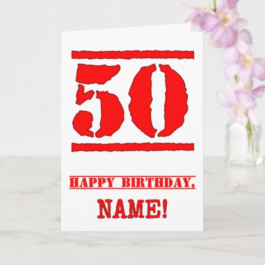 50ste verjaardag: Leuk, Rood Rubber Stamp geïnspir Kaart (Orchidee)