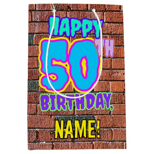 50ste verjaardag: Leuk, Urban Graffiti geïnspireer Medium Cadeauzakje (Voorkant)