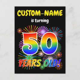 50ste verjaardag - Leuk vuurwerk, Regenboog look " Briefkaart