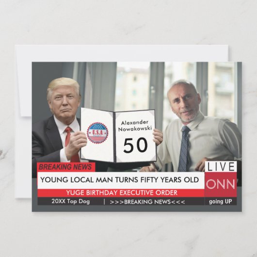 50ste verjaardag 🎙️ Mannen Funny Trump TV Nieuws  Kaart (Voorkant)
