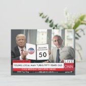 50ste verjaardag 🎙️ Mannen Funny Trump TV Nieuws  Kaart (Staand voorkant)