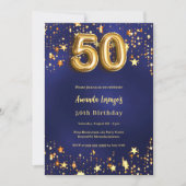 50ste verjaardag Marine Blauw Goud Sterren Kaart (Voorkant)