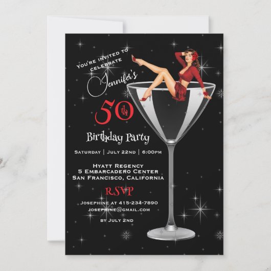 50ste verjaardag meisje in Martini glas Kaart (Voorkant)