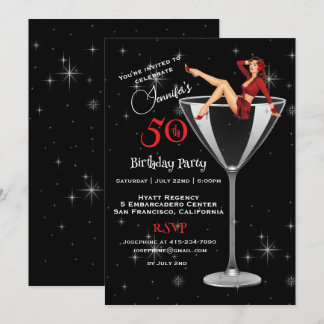 50ste verjaardag meisje in Martini glas Kaart