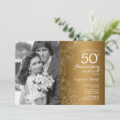 50ste verjaardag met foto - Goud Wit Bloem Kaart (Staand voorkant)