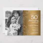 50ste verjaardag met foto - Goud Witte Bloem Kaart (Voorkant)