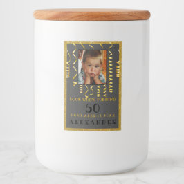 50ste verjaardag met foto gouden glitter look voedselcontainer etiket