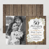 50ste verjaardag met foto - Hout Goud Wit Kaart (Voorkant / Achterkant)