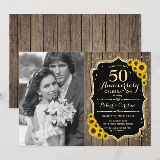 50ste verjaardag met foto - Landelijke zonnebloeme Kaart (Voorkant / Achterkant)