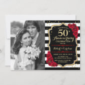 50ste verjaardag met foto - Rood Goud Zwart Kaart (Voorkant)