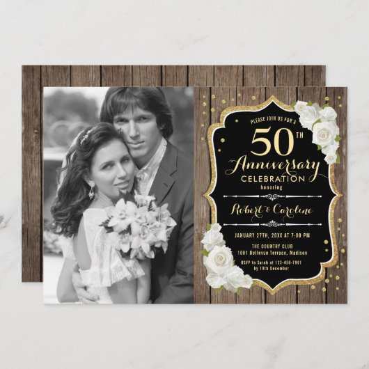 50ste verjaardag met foto - Rustiek hout Kaart (Voorkant / Achterkant)