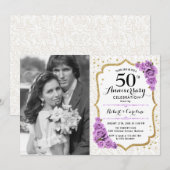 50ste verjaardag met foto - Witte goud paars Kaart (Voorkant / Achterkant)