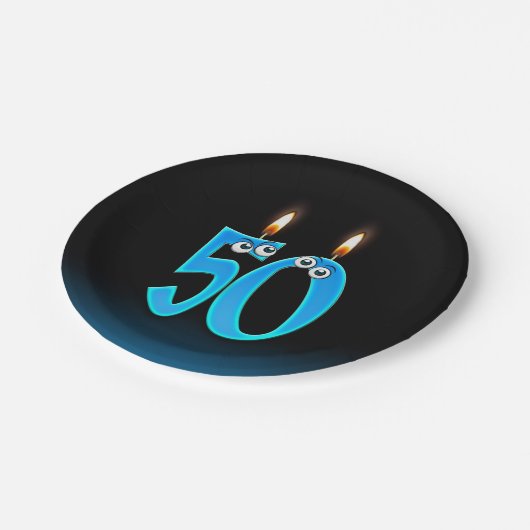 50ste verjaardag met verlichte kaars nummers papieren bordje (Gekanteld)