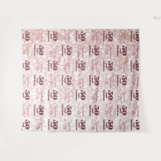 50ste Verjaardag Modern Elegante Roze Gouden Feest Wandkleed (Voorkant (horizontaal))