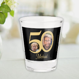 50ste verjaardag modern leuk goud zwart naam 2 fot shot glas