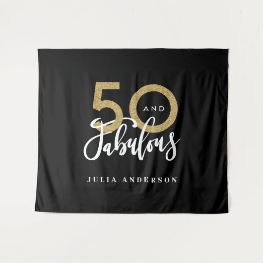 50ste verjaardag modern zwart en goud stijlvol beh wandkleed (Voorkant (horizontaal))