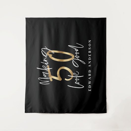50ste verjaardag modern zwart en goud stijlvol wandkleed (Voorkant)