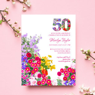 50ste verjaardag moderne bloemen uitnodiging postk