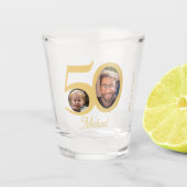 50ste verjaardag moderne pret gouden script naam 2 shot glas (Voorkant)