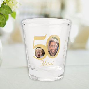 50ste verjaardag moderne pret gouden script naam 2 shot glas