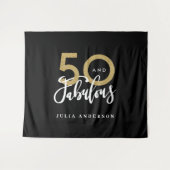 50ste verjaardag moderne zwarte en gouden stijlvol wandkleed (Voorkant (horizontaal))