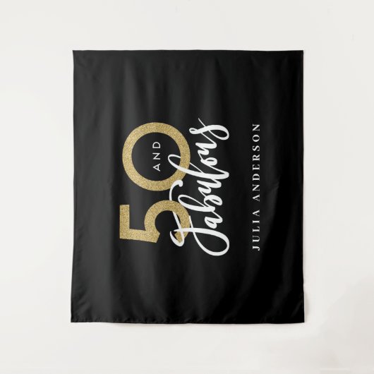 50ste verjaardag moderne zwarte en gouden stijlvol wandkleed (Voorkant)