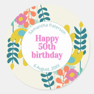50ste verjaardag mooie kleurrijke bloemrijke moder ronde sticker