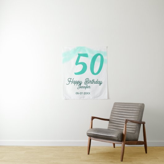 50ste verjaardag naam datum jaar groen pastel vet wandkleed (In situ)
