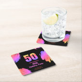 50ste verjaardag Neon Pink Glitter Party Kartonnen Onderzetters (Insitu)