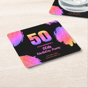 50ste verjaardag Neon Pink Glitter Party Kartonnen Onderzetters