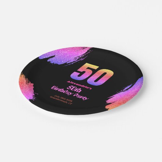 50ste verjaardag Neon Pink Glitter Party Papieren Bordje (Gekanteld)