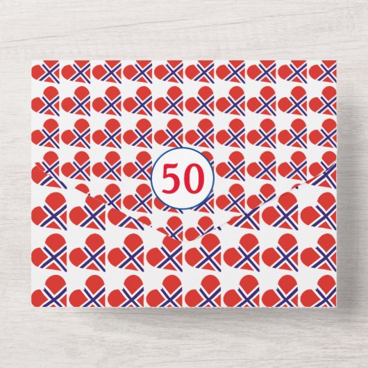 50ste verjaardag Noorse hartvlag rood All In One Uitnodiging (Achterkant)