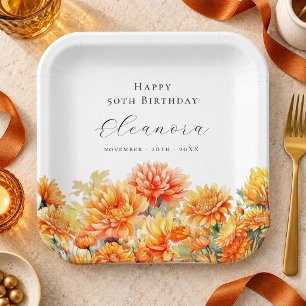 50ste verjaardag november geboortebloem chrysanthe papieren bordje