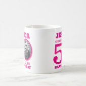50ste verjaardag nu en dan foto naam roze tekst koffiemok (Center)